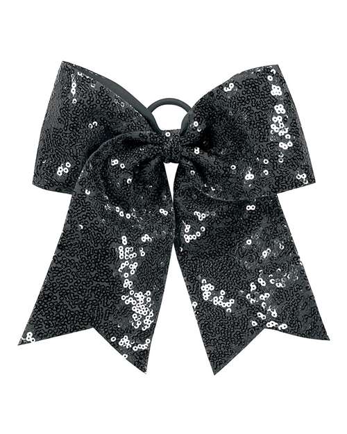 Sequin Cheer Hair Bow - Black Front