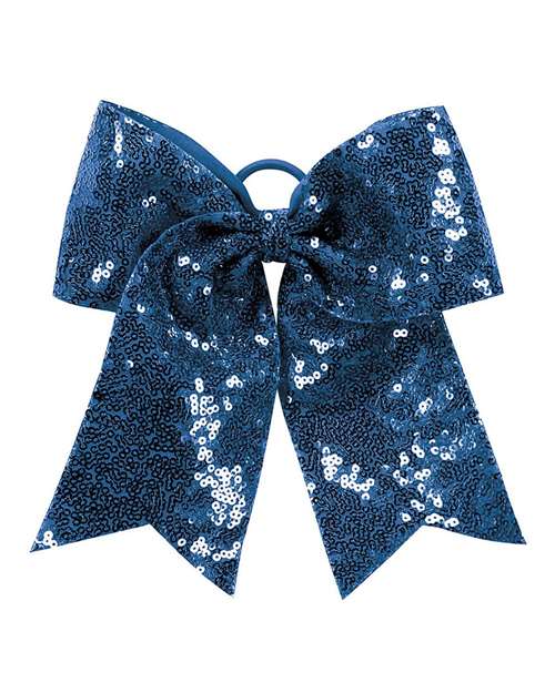 Sequin Cheer Hair Bow - Navy Front