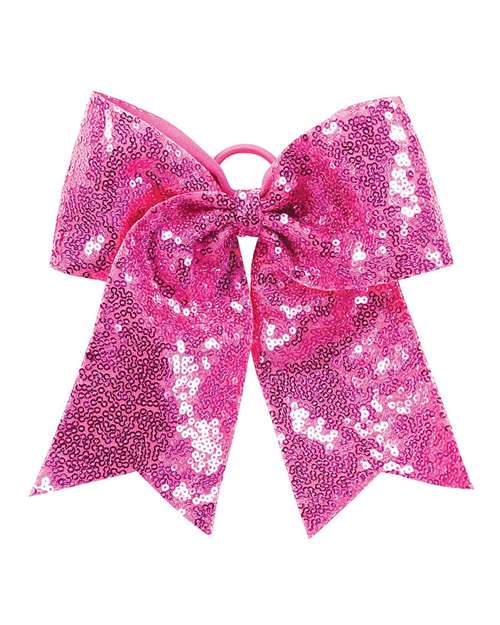 Sequin Cheer Hair Bow - Power Pink Front