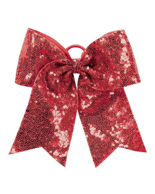Sequin Cheer Hair Bow - Red Front