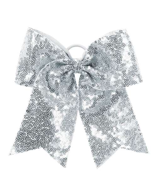 Sequin Cheer Hair Bow - Silver Grey Front