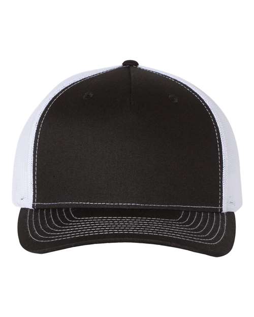 Five-Panel Trucker Cap - Black/ White Front