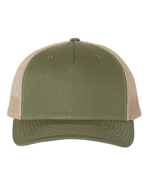 Five-Panel Trucker Cap - Army Olive Green/ Tan Front