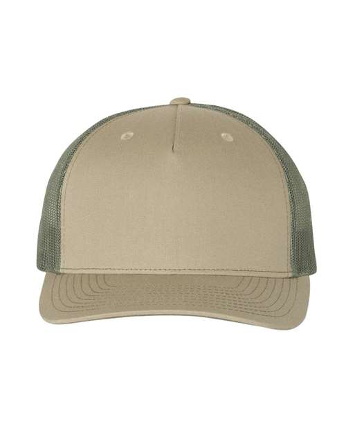 Five-Panel Trucker Cap - Pale Khaki/ Loden Green Front