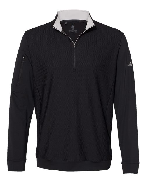 Men's Textured Quarter-Zip Pullover - Black Front