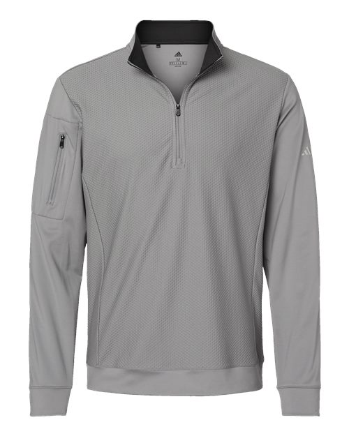 Men's Textured Quarter-Zip Pullover - Grey Three Front