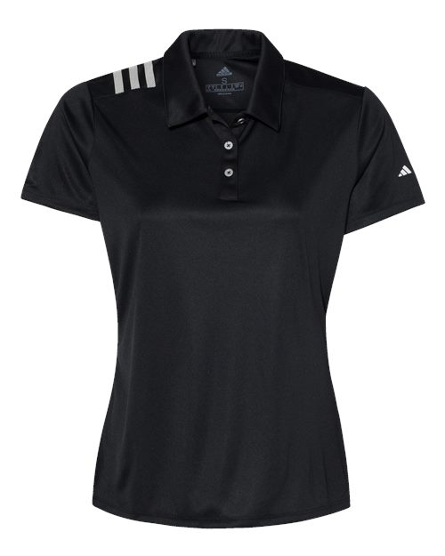 Women's 3-Stripes Shoulder Polo - Black/ White Front