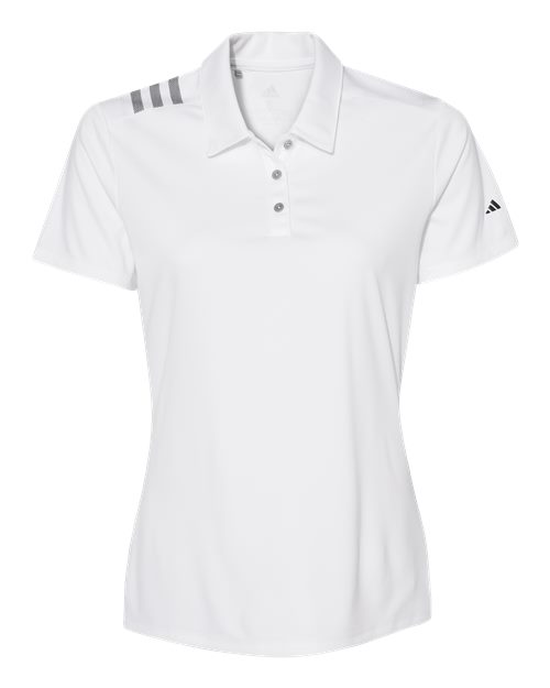 Women's 3-Stripes Shoulder Polo - White/ Black Front