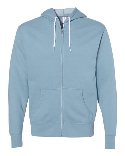 Unisex Lightweight Full-Zip Hooded Sweatshirt - Misty Blue Front