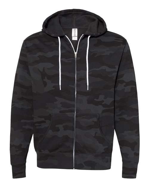 Unisex Lightweight Full-Zip Hooded Sweatshirt - Black Camo Front