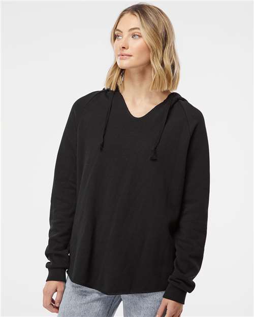 Independent Trading Co. Women’s Lightweight California Wave Wash Hooded Sweatshirt - Model Front