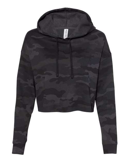 Women’s Lightweight Crop Hooded Sweatshirt - Black Camo Front