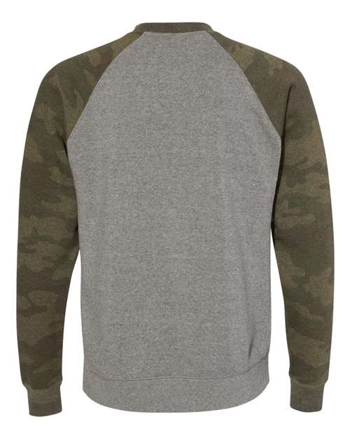 Unisex Special Blend Raglan Crewneck Sweatshirt - Nickel Heather/ Forest Camo Back