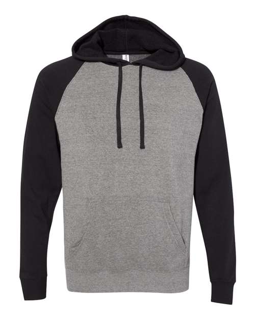 Unisex Special Blend Raglan Hooded Sweatshirt - Nickel Heather/ Black Front