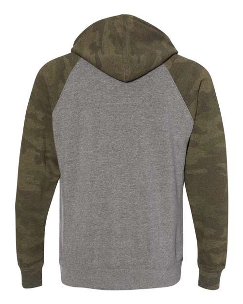 Unisex Special Blend Raglan Hooded Sweatshirt - Nickel Heather/ Forest Camo Back