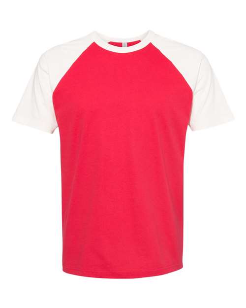 Unisex Cotton Raglan T-Shirt - Natural/ Red Front