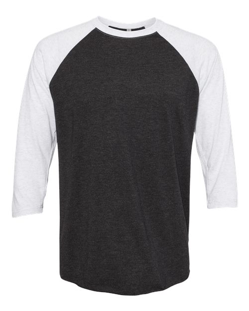 Unisex Triblend Three-Quarter Raglan T-Shirt - Heather White/ Vintage Black Front