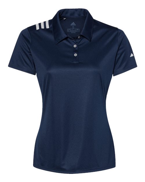 Women's 3-Stripes Shoulder Polo - Collegiate Navy/ White Front