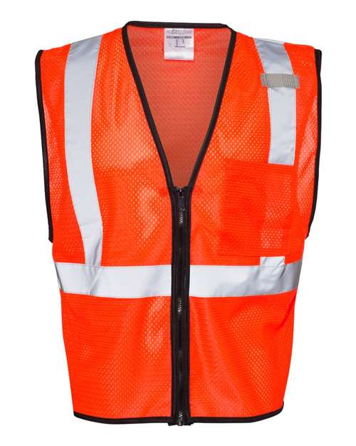 Unisex Single Pocket Zipper Mesh Class 2 Vest - Fluorescent Red (1719) Front