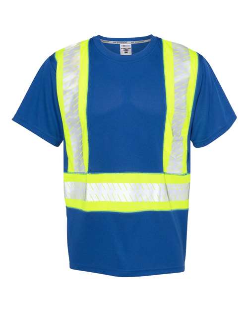 Unisex EV Series® Enhanced Visibility Contrast Pocket T-Shirt - Royal Blue/ Lime - B202 Front