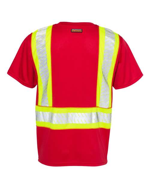 Unisex EV Series® Enhanced Visibility Contrast Pocket T-Shirt - Red/ Lime - B203 Back