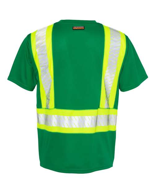 Unisex EV Series® Enhanced Visibility Contrast Pocket T-Shirt - Green/ Lime - B204 Back
