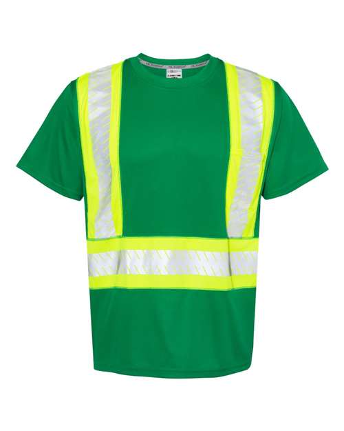 Unisex EV Series® Enhanced Visibility Contrast Pocket T-Shirt - Green/ Lime - B204 Front