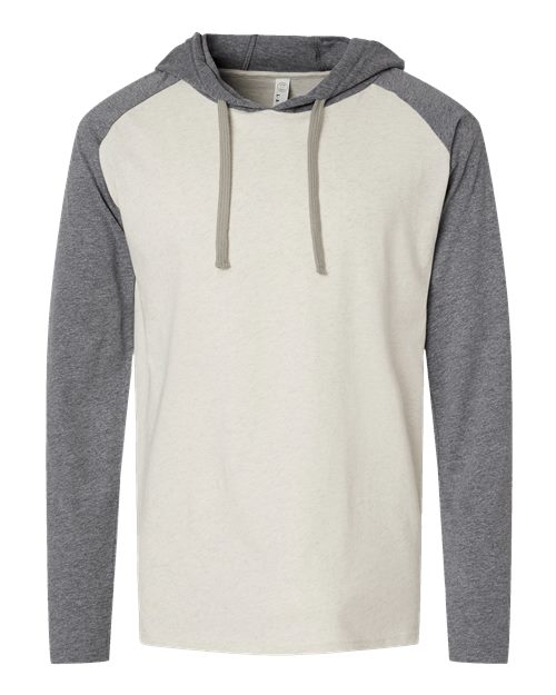 Men's Fine Jersey Hooded Long Sleeve Raglan T-Shirt - Natural Heather/ Granite Heather/ Titanium Front