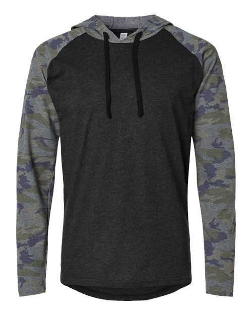 Men's Fine Jersey Hooded Long Sleeve Raglan T-Shirt - Vintage Smoke/ Vintage Camo/ Black Front