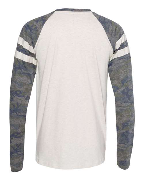 Unisex Fine Jersey Mash Up Long Sleeve Tee - Natural Heather/ Vintage Camo/ Natural Heather Back