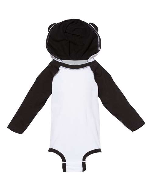 Infant Fine Jersey Character Hooded Long Sleeve Bodysuit with Ears - White/ Black Front