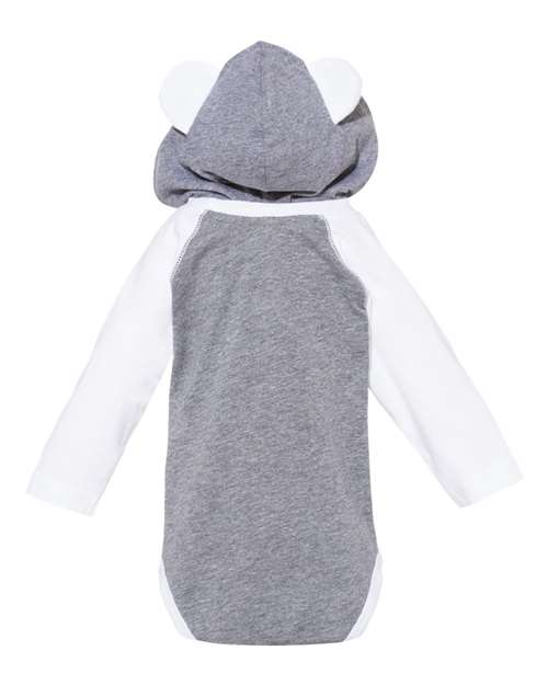 Infant Fine Jersey Character Hooded Long Sleeve Bodysuit with Ears - Granite Heather/ White Back