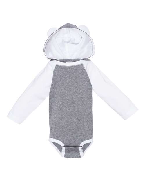 Infant Fine Jersey Character Hooded Long Sleeve Bodysuit with Ears - Granite Heather/ White Front