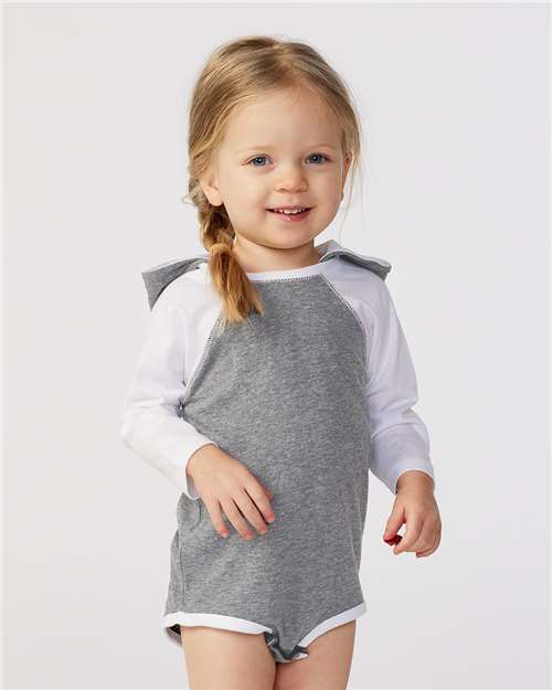 Rabbit Skins Infant Fine Jersey Character Hooded Long Sleeve Bodysuit with Ears - Model Front