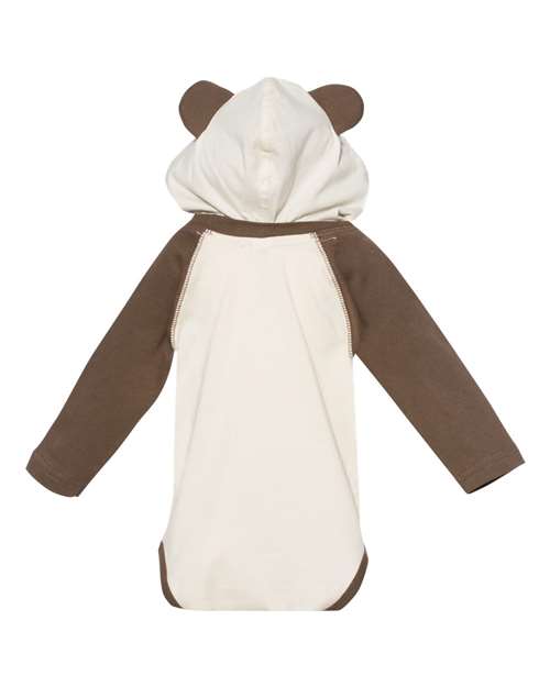 Infant Fine Jersey Character Hooded Long Sleeve Bodysuit with Ears - Natural/ Brown Back