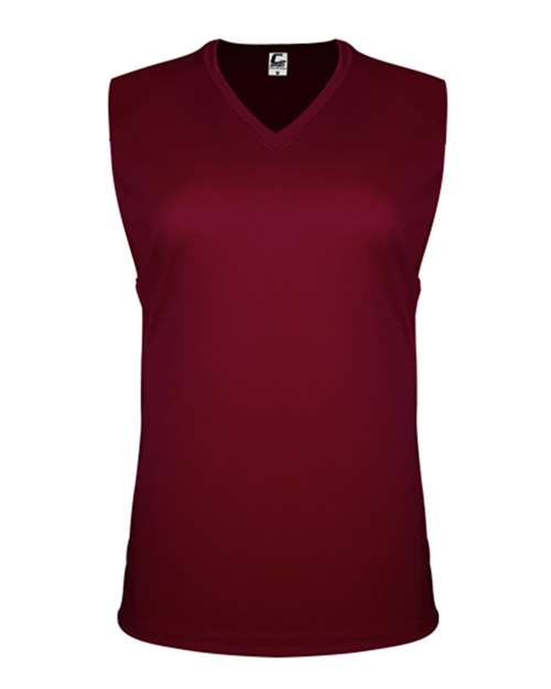 Women's Sleeveless V-Neck T-Shirt - Maroon Front