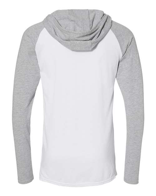 Men's Fine Jersey Hooded Long Sleeve Raglan T-Shirt - Blended White/ Vintage Heather/ White Back