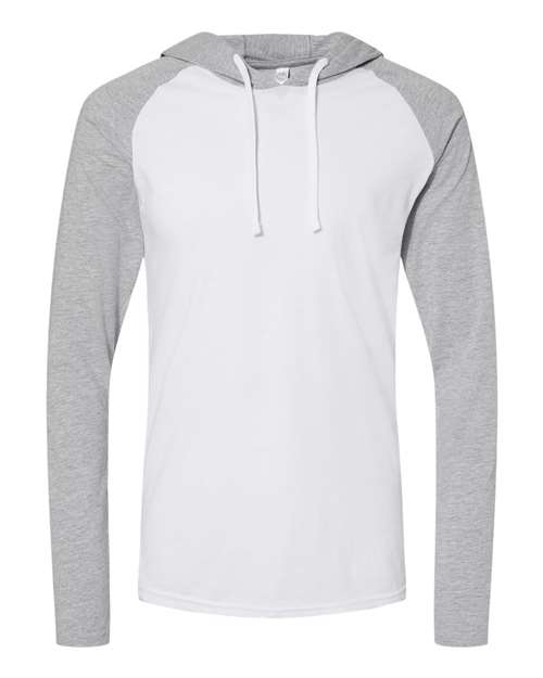 Men's Fine Jersey Hooded Long Sleeve Raglan T-Shirt - Blended White/ Vintage Heather/ White Front