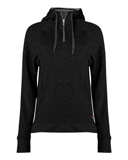 Women's FitFlex French Terry Quarter-Zip Hooded Pullover - Black Front