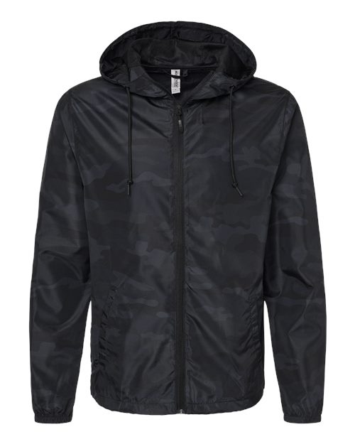 Men's Lightweight Windbreaker Full-Zip Jacket - Black Camo Front