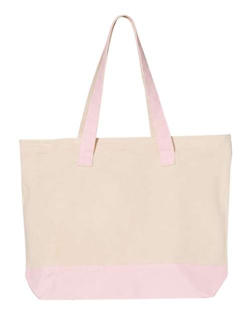 19L Zippered Tote - Natural/ Light Pink Back