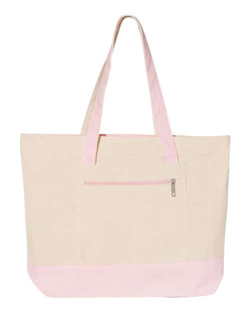 19L Zippered Tote - Natural/ Light Pink Front