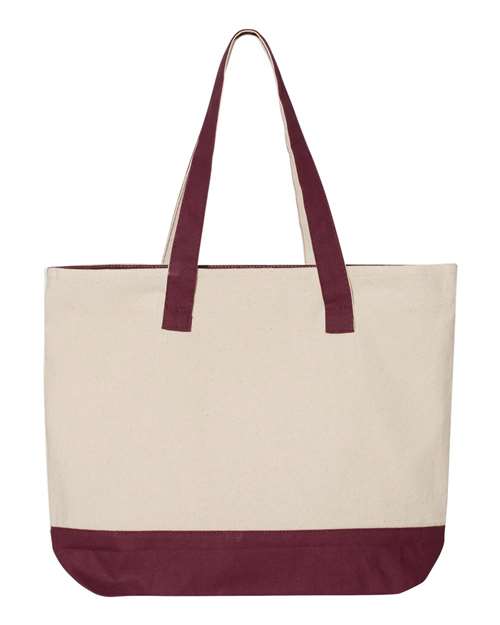 19L Zippered Tote - Natural/ Maroon Back
