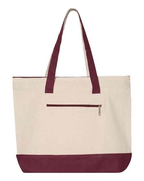 19L Zippered Tote - Natural/ Maroon Front