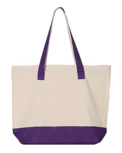 19L Zippered Tote - Natural/ Purple Back