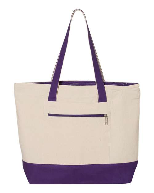 19L Zippered Tote - Natural/ Purple Front