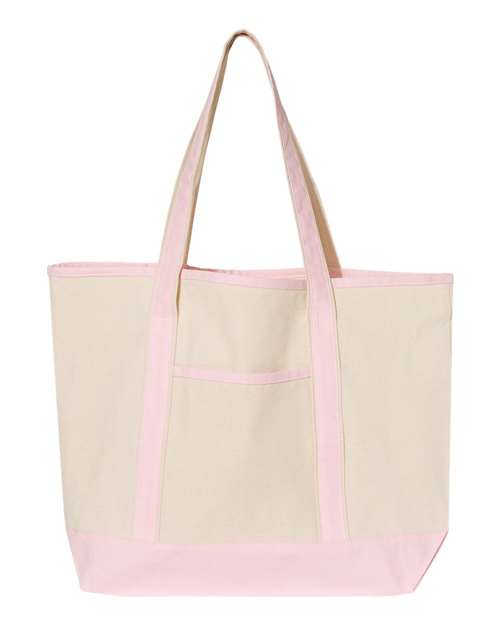 34.6L Large Canvas Deluxe Tote - Natural/ Light Pink Front