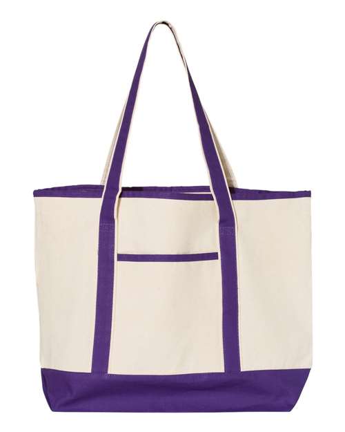 34.6L Large Canvas Deluxe Tote - Natural/ Purple Front