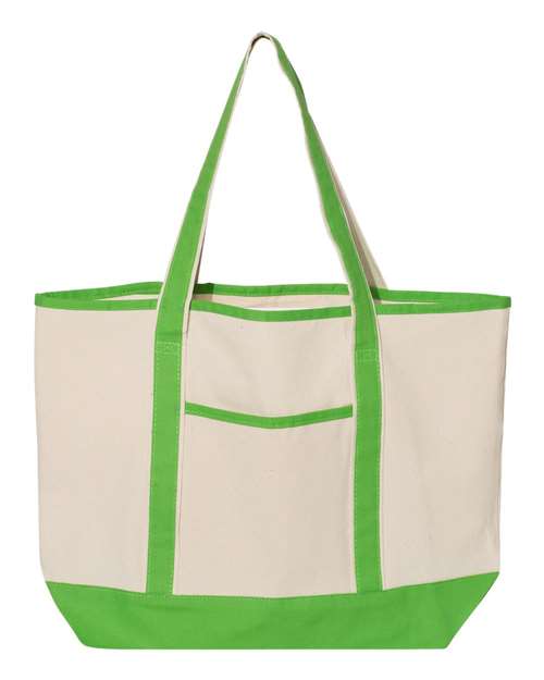 34.6L Large Canvas Deluxe Tote - Natural/ Lime Front