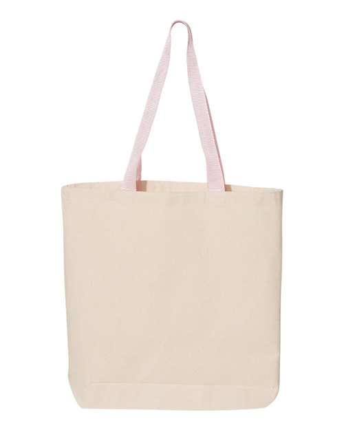 11L Canvas Tote with Contrast-Color Handles - Natural/ Light Pink Back